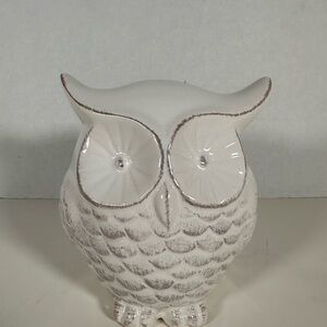 Decorative Ceramic White Glazed Owl with Brushed Tan Feathers